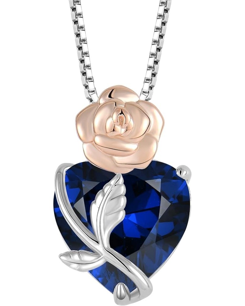 Heart Birthstone Necklace 925 Sterling Silver Rose Flower Pendant Jewelry for Women 09-Sapphire-Sept $34.44 Necklaces