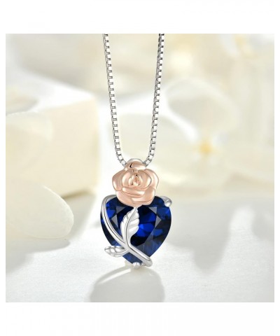 Heart Birthstone Necklace 925 Sterling Silver Rose Flower Pendant Jewelry for Women 09-Sapphire-Sept $34.44 Necklaces