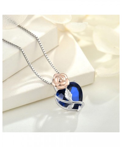 Heart Birthstone Necklace 925 Sterling Silver Rose Flower Pendant Jewelry for Women 09-Sapphire-Sept $34.44 Necklaces