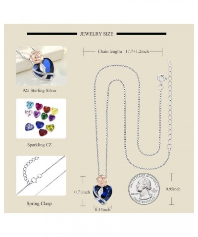 Heart Birthstone Necklace 925 Sterling Silver Rose Flower Pendant Jewelry for Women 09-Sapphire-Sept $34.44 Necklaces