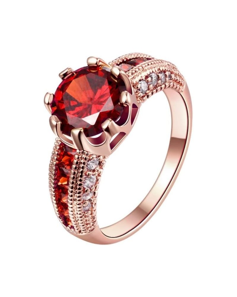 Royal Nobility Crown 18K Rose Gold/Yellow Gold Plated Shiny Red Garnet Birthstone Red Gemstone Ring Womens Engagement Rings U...