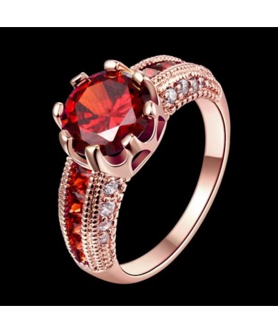 Royal Nobility Crown 18K Rose Gold/Yellow Gold Plated Shiny Red Garnet Birthstone Red Gemstone Ring Womens Engagement Rings U...