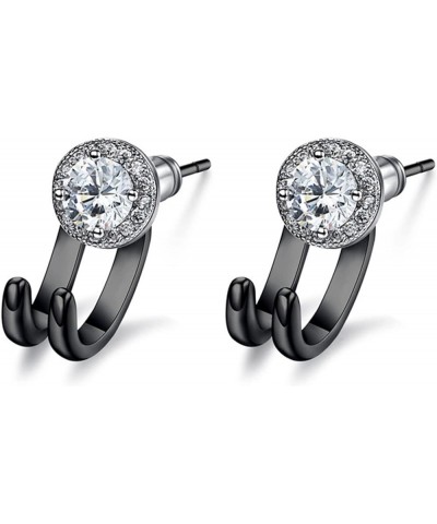 Stainless Steel Mens Womens Stud Earrings Clear Round Cubic Zirconia Inlaid Black $7.41 Earrings