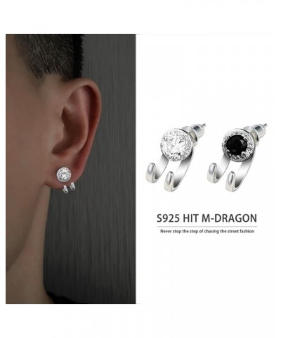 Stainless Steel Mens Womens Stud Earrings Clear Round Cubic Zirconia Inlaid Black $7.41 Earrings