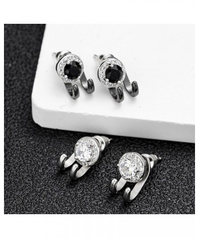 Stainless Steel Mens Womens Stud Earrings Clear Round Cubic Zirconia Inlaid Black $7.41 Earrings