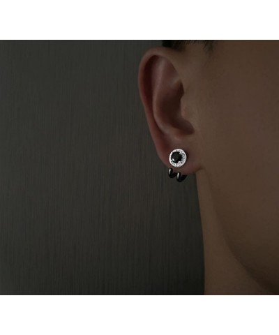 Stainless Steel Mens Womens Stud Earrings Clear Round Cubic Zirconia Inlaid Black $7.41 Earrings