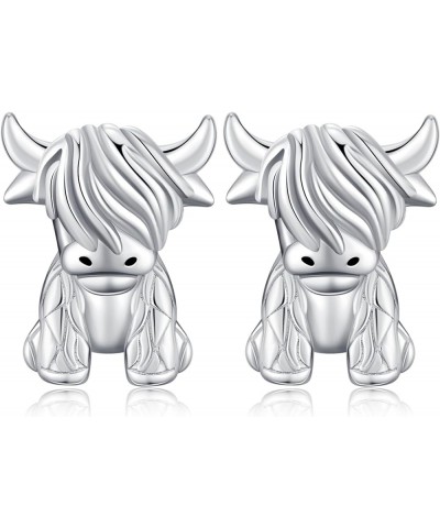 S925 Sterling Silver Animal Earrings Studs,Highland Cow/Cow/Axolotl/Heart/Panda/Sloth/Gold Bow Earrings Studs for Women Girls...