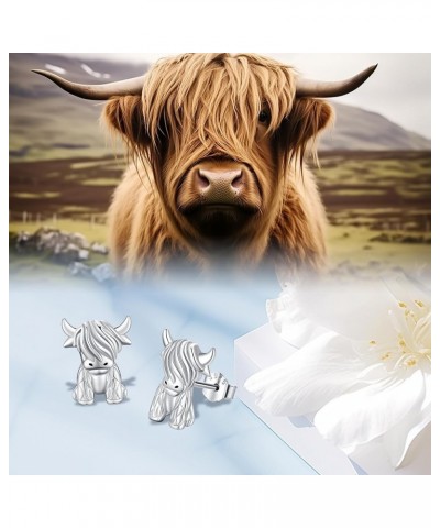 S925 Sterling Silver Animal Earrings Studs,Highland Cow/Cow/Axolotl/Heart/Panda/Sloth/Gold Bow Earrings Studs for Women Girls...