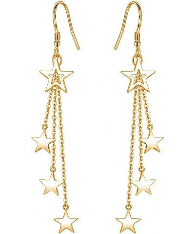 Sterling Silver Long Dangle Drop tassel star meteor earrings For Women GOLD-STAR $9.00 Earrings