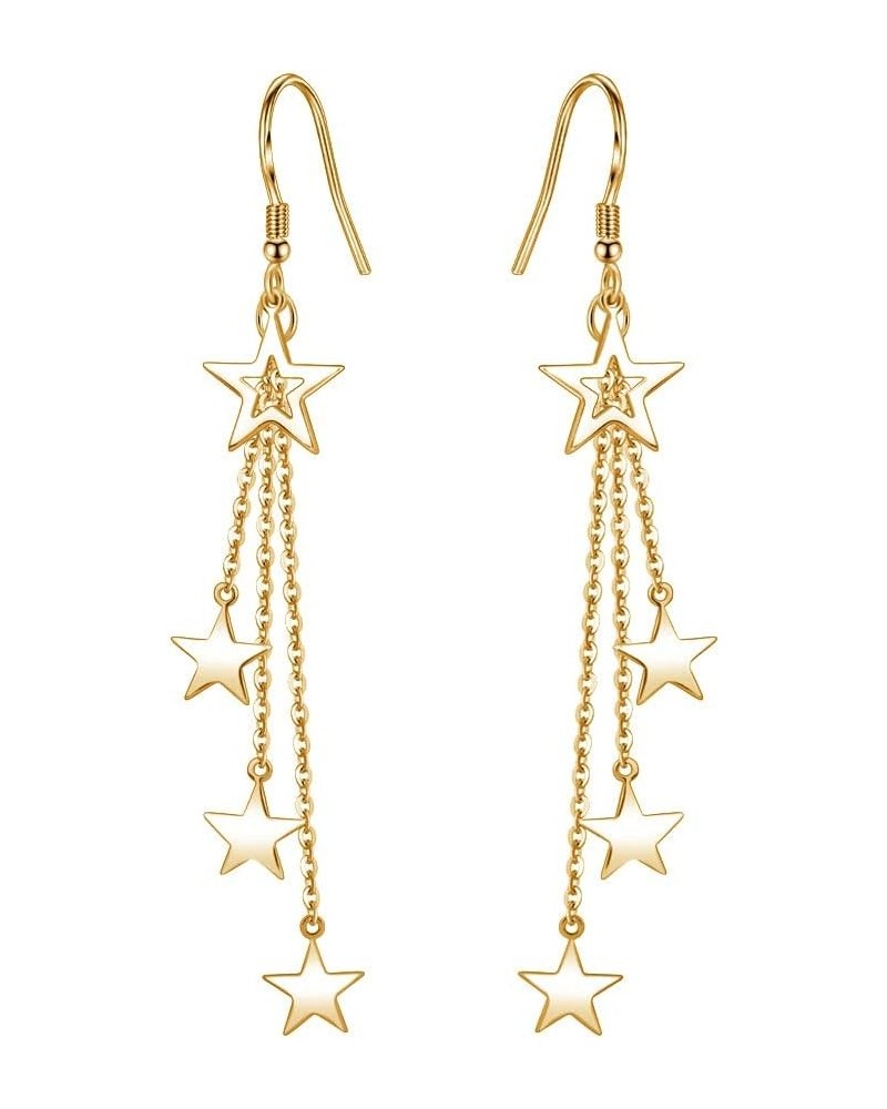 Sterling Silver Long Dangle Drop tassel star meteor earrings For Women GOLD-STAR $9.00 Earrings