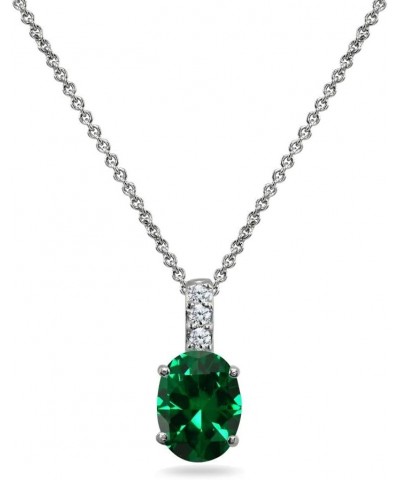 Sterling Silver Genuine or Synthetic Gemstone & Cubic Zirconia 8x6mm Oval-Cut Pendant Necklace Synthetic Green Quartz - May $...