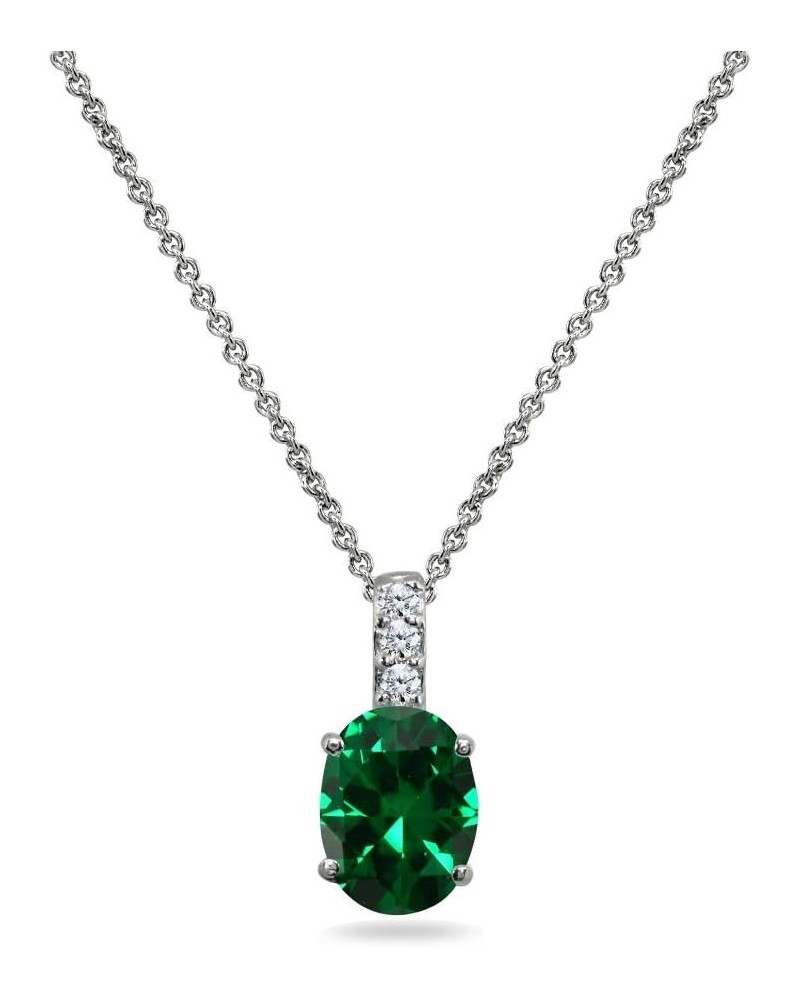 Sterling Silver Genuine or Synthetic Gemstone & Cubic Zirconia 8x6mm Oval-Cut Pendant Necklace Synthetic Green Quartz - May $...