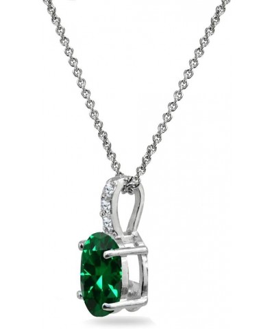 Sterling Silver Genuine or Synthetic Gemstone & Cubic Zirconia 8x6mm Oval-Cut Pendant Necklace Synthetic Green Quartz - May $...