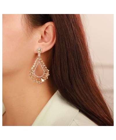 Wedding Bridal Rhinestone Earrings Sparkling Crystal Teardrop Cluster Dangle Earrings for Women Party Prom Champagne $8.39 Ea...