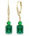 18K Yellow Gold Plated Silver Green Nano Emerald Dangle Earrings For Women (4.60 Cttw, Gemstone May Birthstone, Emerald Cut 9...