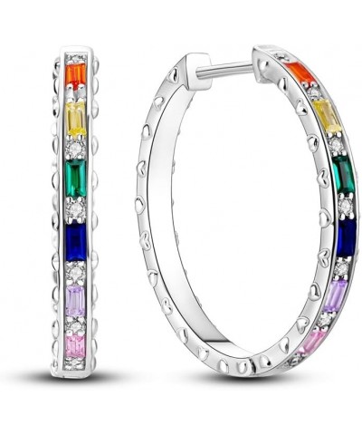 925 Sterling Silver Earrings Set for Women Trendy U Shaped Hoop Earrings Heart Hoop Earrings Colorful Cubic Zirconia Hypoalle...