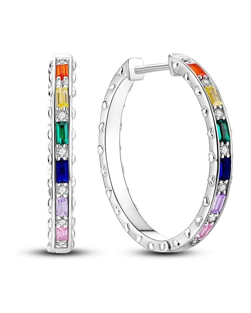 925 Sterling Silver Earrings Set for Women Trendy U Shaped Hoop Earrings Heart Hoop Earrings Colorful Cubic Zirconia Hypoalle...