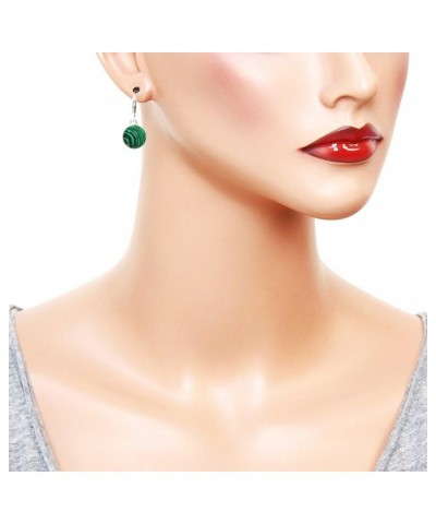 10mm Round Natural Stone Earring High Polished Rhodium Leverback Malachite $7.14 Earrings