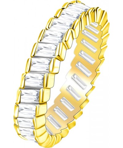 Platinum Plated Baguette CZ Diamond Pave Eternity Band Ring for Women Y1790 Gold $7.83 Rings