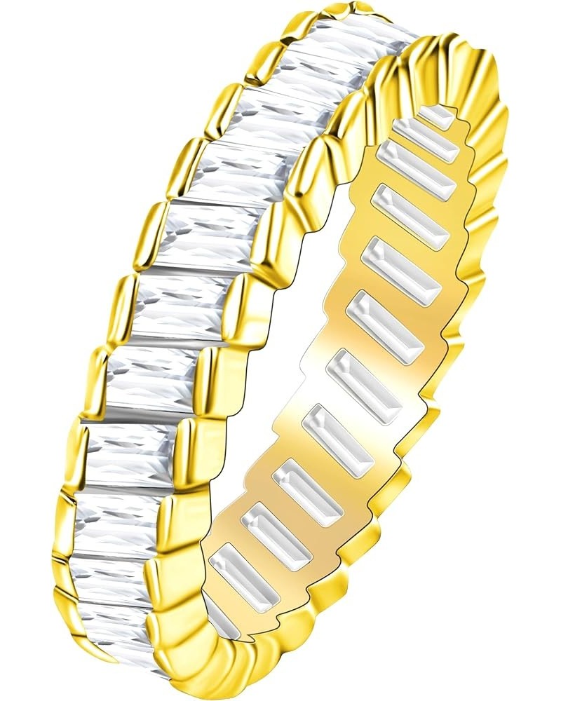 Platinum Plated Baguette CZ Diamond Pave Eternity Band Ring for Women Y1790 Gold $7.83 Rings