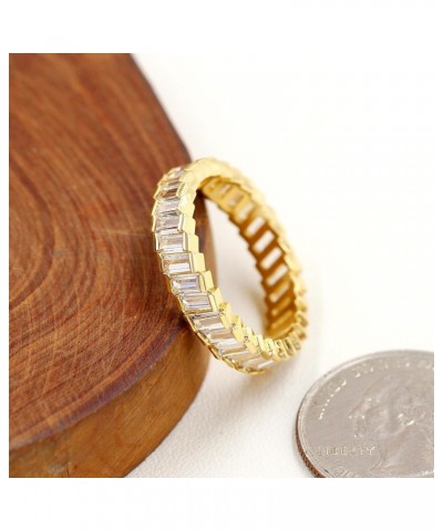 Platinum Plated Baguette CZ Diamond Pave Eternity Band Ring for Women Y1790 Gold $7.83 Rings