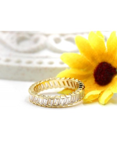 Platinum Plated Baguette CZ Diamond Pave Eternity Band Ring for Women Y1790 Gold $7.83 Rings