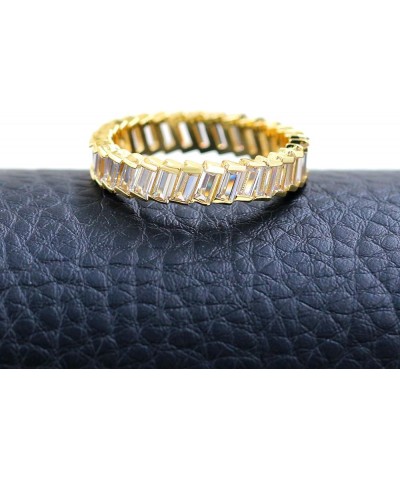 Platinum Plated Baguette CZ Diamond Pave Eternity Band Ring for Women Y1790 Gold $7.83 Rings