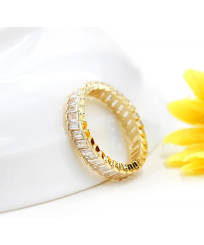 Platinum Plated Baguette CZ Diamond Pave Eternity Band Ring for Women Y1790 Gold $7.83 Rings