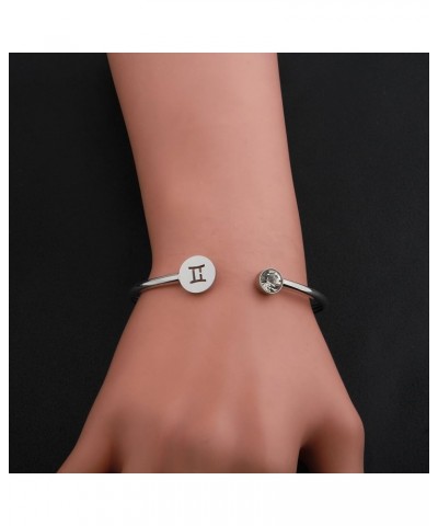 Simple Zodiac Sign Cuff Bracelet with Birthstone Birthday Gift for Women Gemini $7.83 Bracelets