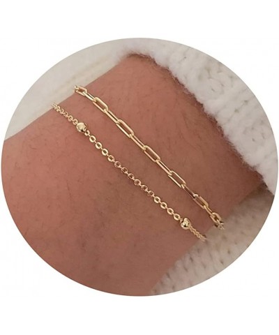 Dainty Layered Beaded Bracelets for Women 14K Gold Plated Twisted Round Ball Bracelets Paperclip Satellite Chain Link Bracele...