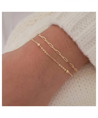 Dainty Layered Beaded Bracelets for Women 14K Gold Plated Twisted Round Ball Bracelets Paperclip Satellite Chain Link Bracele...