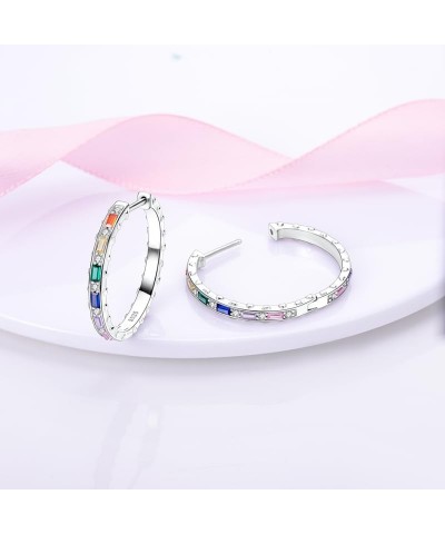 925 Sterling Silver Earrings Set for Women Trendy U Shaped Hoop Earrings Heart Hoop Earrings Colorful Cubic Zirconia Hypoalle...