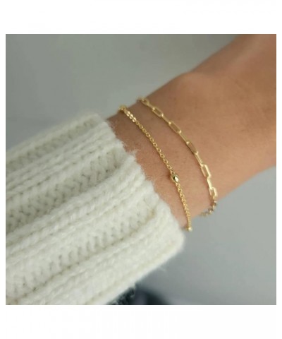 Dainty Layered Beaded Bracelets for Women 14K Gold Plated Twisted Round Ball Bracelets Paperclip Satellite Chain Link Bracele...