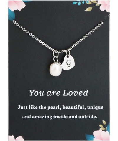 Single Teardrop Pearl Initial Necklace Simple Dainty Necklace Gift for Women Girls A-Z Letter Pendant Necklace G $10.19 Neckl...