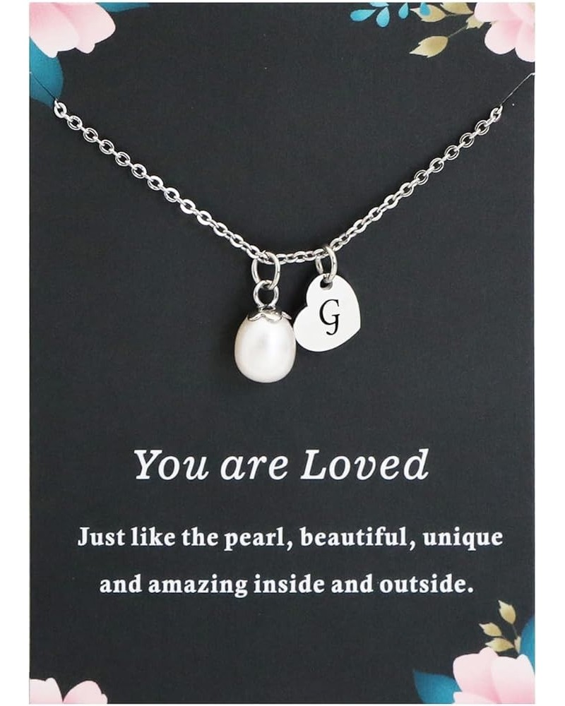 Single Teardrop Pearl Initial Necklace Simple Dainty Necklace Gift for Women Girls A-Z Letter Pendant Necklace G $10.19 Neckl...