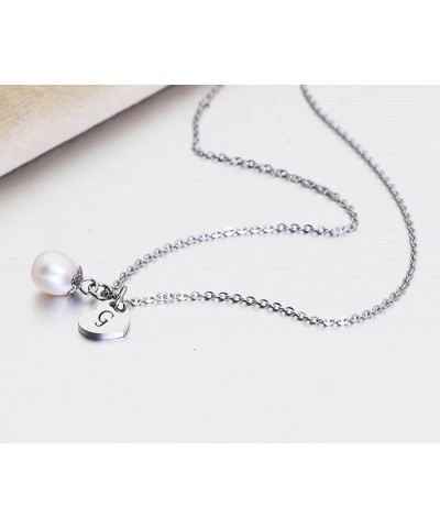 Single Teardrop Pearl Initial Necklace Simple Dainty Necklace Gift for Women Girls A-Z Letter Pendant Necklace G $10.19 Neckl...