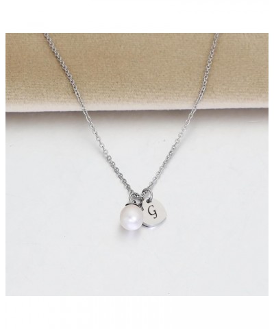 Single Teardrop Pearl Initial Necklace Simple Dainty Necklace Gift for Women Girls A-Z Letter Pendant Necklace G $10.19 Neckl...