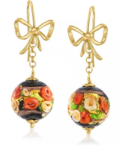 Italian Multicolored Murano Glass Bead and Bow Drop Earrings in 14kt Gold Over Sterling $37.00 Earrings