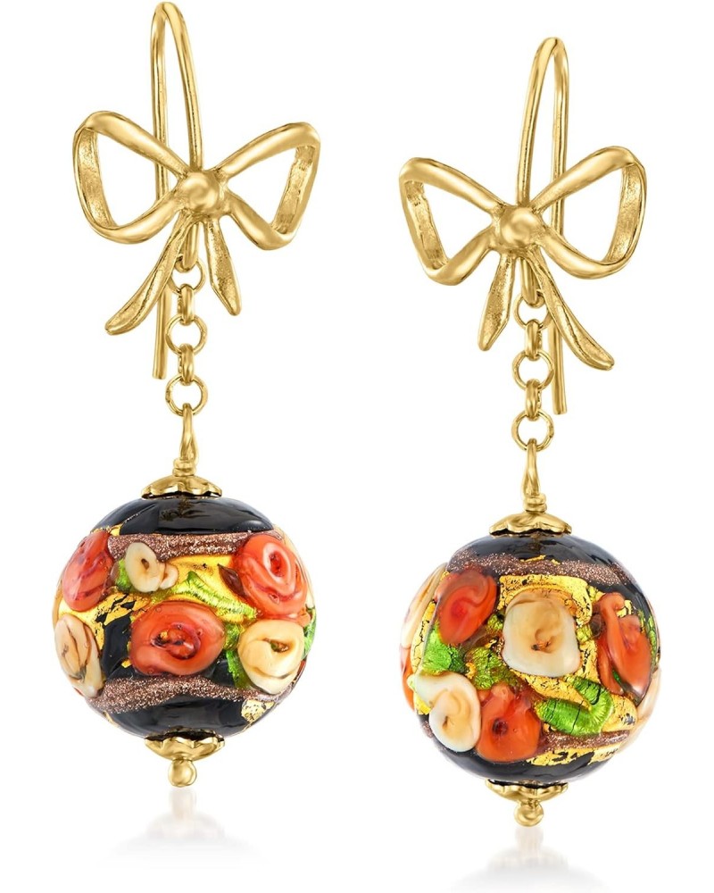 Italian Multicolored Murano Glass Bead and Bow Drop Earrings in 14kt Gold Over Sterling $37.00 Earrings