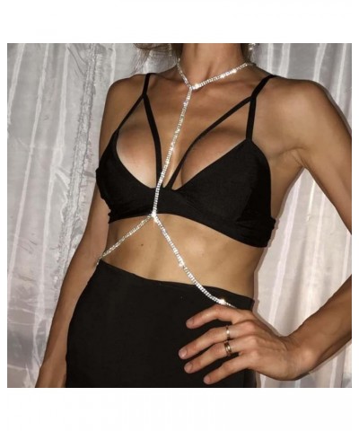 Sexy Body Chain Crystal Bikini Bra Top Rhinestone Bra Chains Silver Chest Chain for Women and Girls Simple $10.01 Body Jewelry