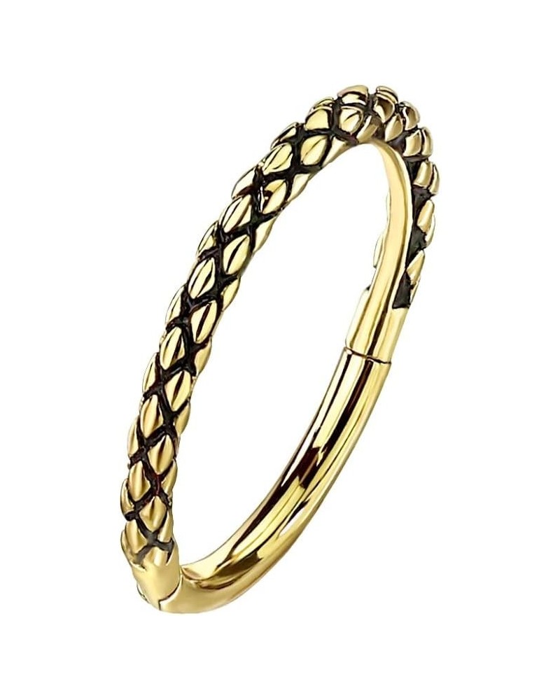 16GA Precision 316L Stainless Steel Oxidized Lizard Skin Patterned Hinged Segment Ring Gold Tone $9.53 Body Jewelry