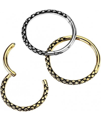 16GA Precision 316L Stainless Steel Oxidized Lizard Skin Patterned Hinged Segment Ring Gold Tone $9.53 Body Jewelry