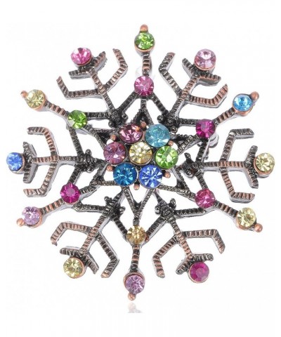 Copper Tone Shiny Colorful Crystal Rhinestones Snowflake Christmas Holiday Brooch Pin $10.79 Brooches & Pins