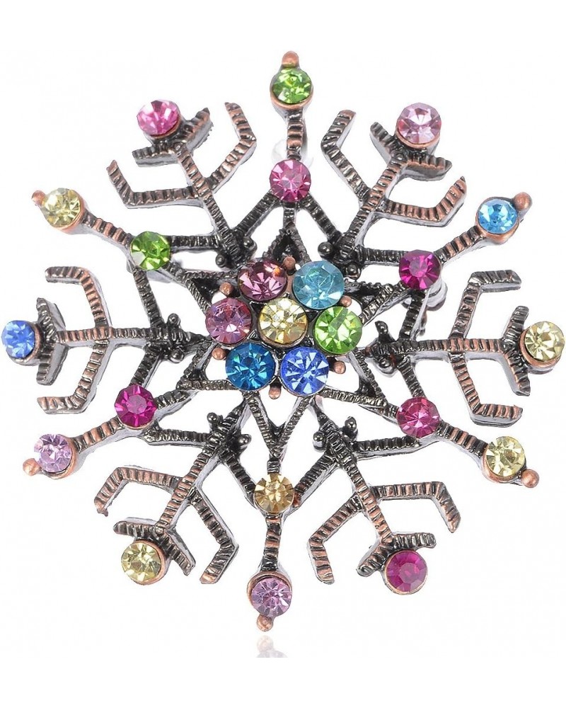 Copper Tone Shiny Colorful Crystal Rhinestones Snowflake Christmas Holiday Brooch Pin $10.79 Brooches & Pins