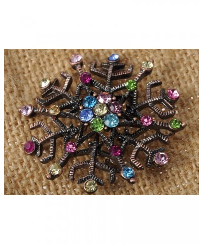 Copper Tone Shiny Colorful Crystal Rhinestones Snowflake Christmas Holiday Brooch Pin $10.79 Brooches & Pins