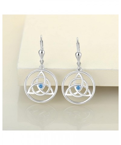 Celtic Knot Earrings 925 Sterling Silver Trinity Knot Leverback Earrings Birthstones Dangle Drop Jewelry for Women 03-aquamar...