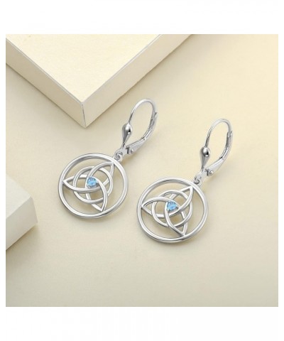 Celtic Knot Earrings 925 Sterling Silver Trinity Knot Leverback Earrings Birthstones Dangle Drop Jewelry for Women 03-aquamar...