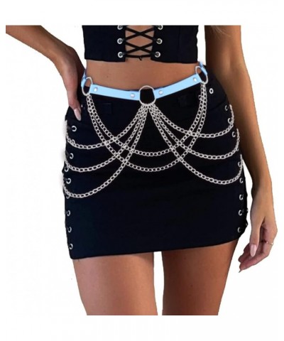 Goth Waist Chain Belts Leather Body Chain Punk Rock Rave Belt Body Jewelry for Women and Girls Blue $9.18 Body Jewelry