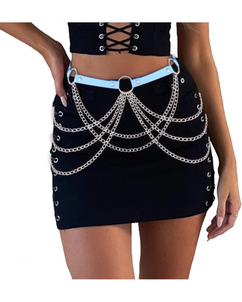 Goth Waist Chain Belts Leather Body Chain Punk Rock Rave Belt Body Jewelry for Women and Girls Blue $9.18 Body Jewelry