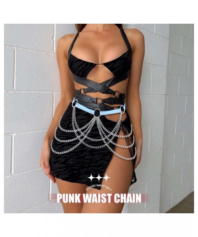 Goth Waist Chain Belts Leather Body Chain Punk Rock Rave Belt Body Jewelry for Women and Girls Blue $9.18 Body Jewelry